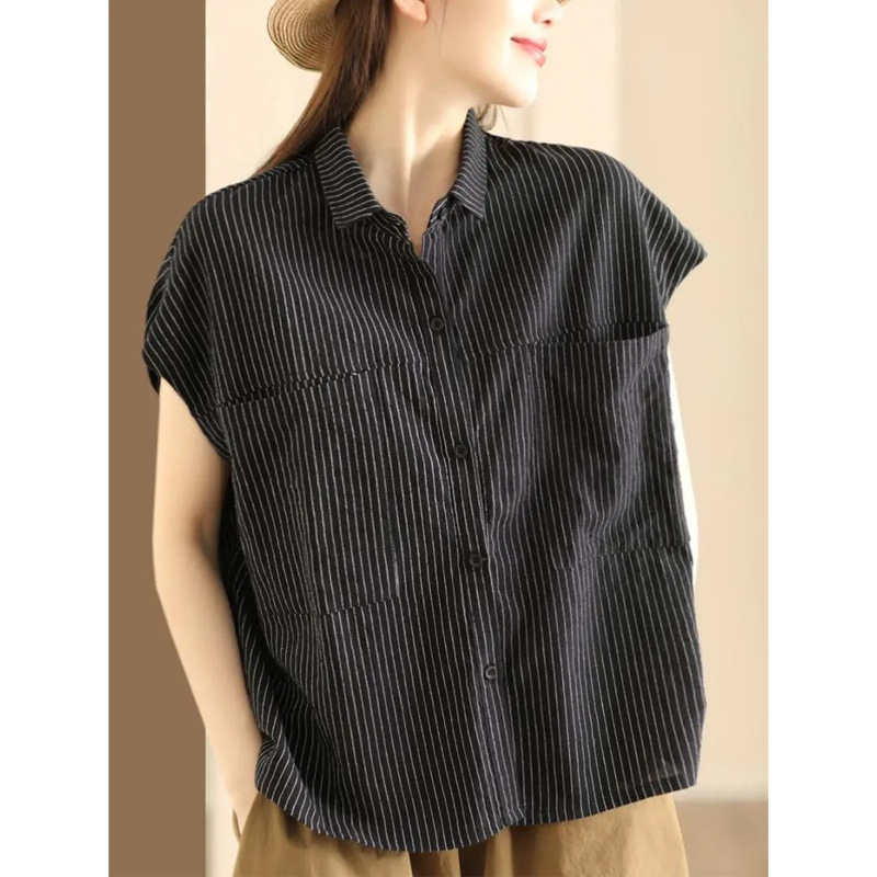 Women'S Fashion Essentials - เสื้อเบลาส์แฟชั่นฤดูร้อนสำหรับผู้หญิงไซส์ใหญ่ ใส่สบาย ลายทาง แขนกุด สไตล์สาวออฟฟิศ สินค้ามาใหม่