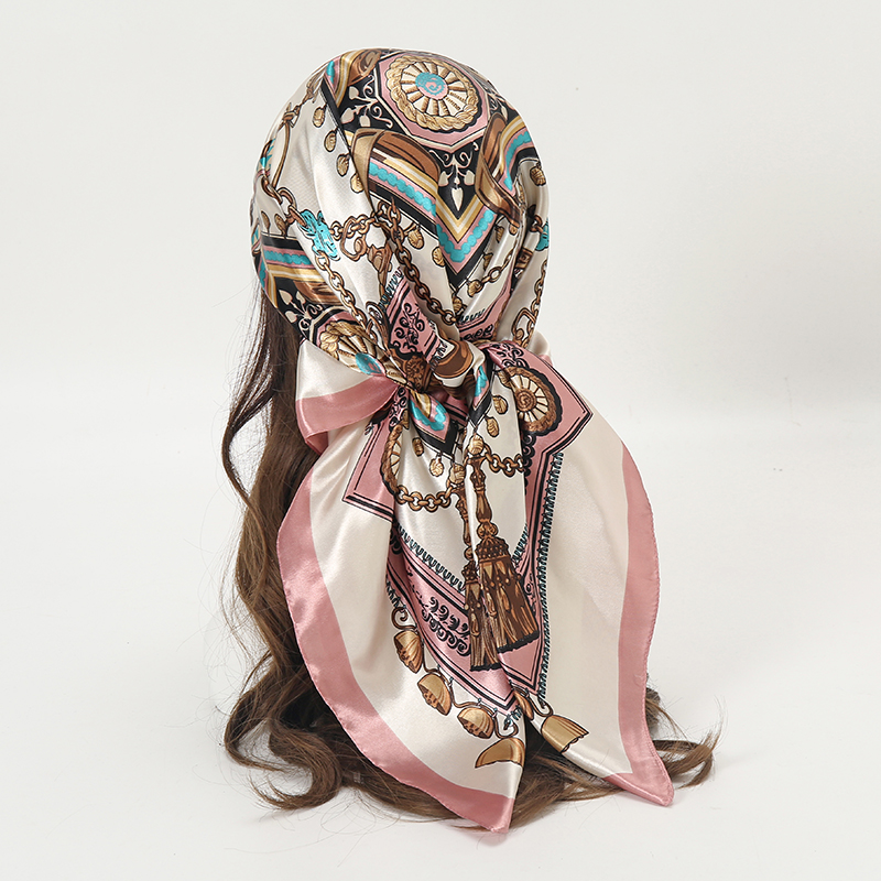Women'S Fashion Headbands - ผ้าพันคอซาตินทรงสี่เหลี่ยมสำหรับผู้หญิงมุสลิม ฮิญาบ ผ้าคลุมไหล่พิมพ์ลายโซ่ 2026 ผ้าพันคอ ผ้าคลุมศีรษะ