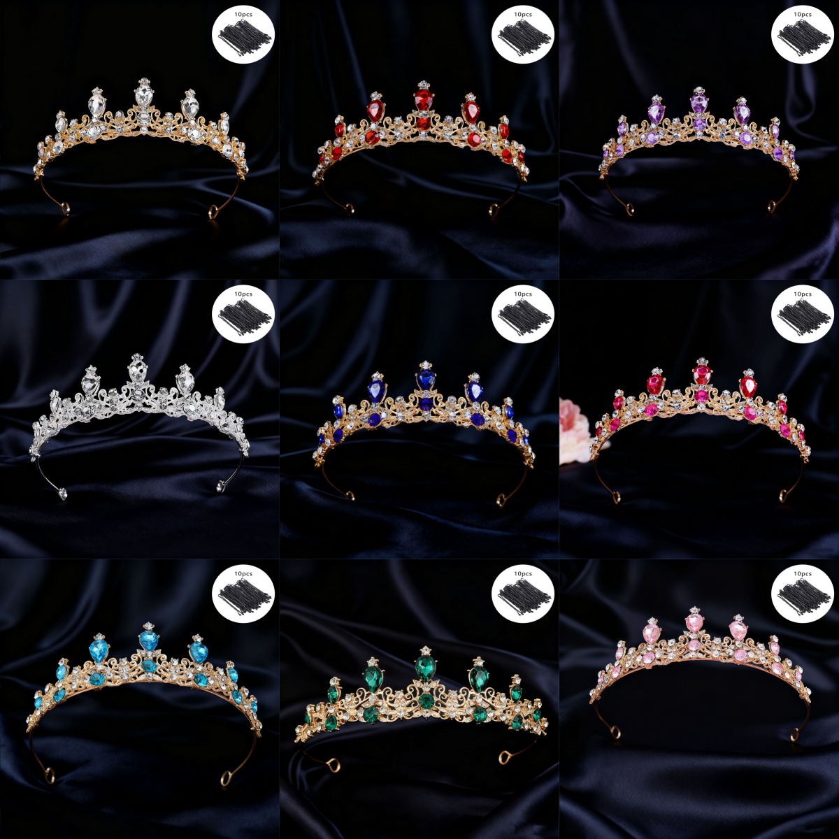 Women'S Fashion Headbands - มงกุฎเจ้าสาวแบบวินเทจประดับเพชรพลอย 10 ชิ้น พร้อมกิ๊บติดผม ประดับศีรษะสวยหรูระยิบระยับ สำหรับงานแต่งงาน