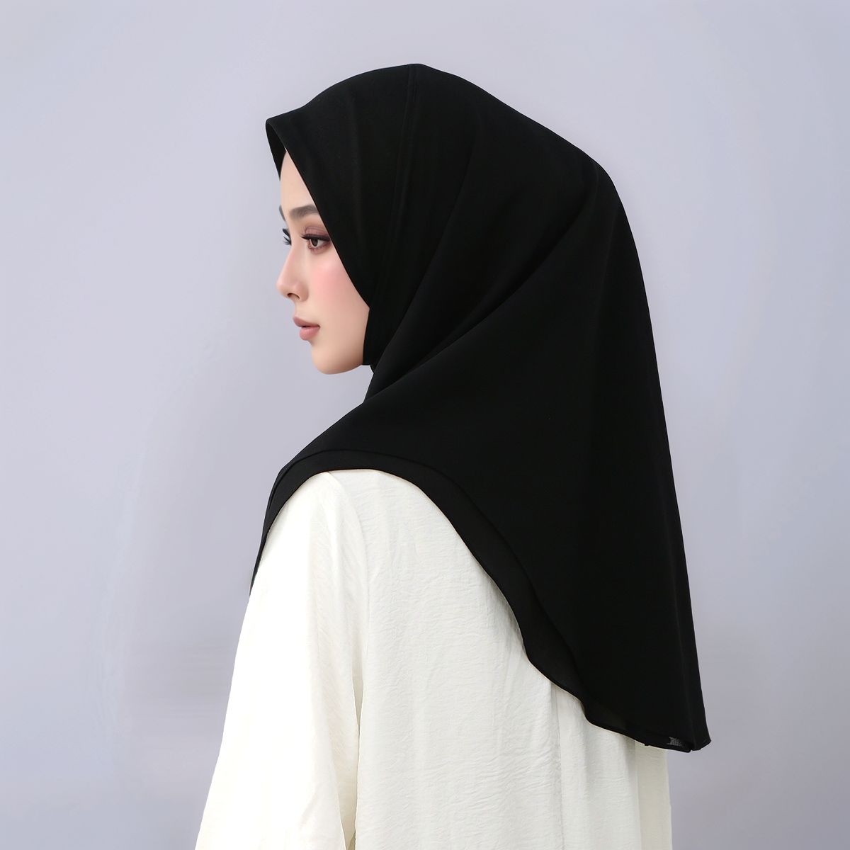 Women'S Fashion Headbands - ผ้าคลุมศีรษะสำเร็จรูปแบบสองชั้น ผ้าชีฟอง สำหรับสตรีมุสลิม ปิดคลุมศีรษะได้เต็มที่ ผ้าพันคอแบบเรียบ พร้อมผ้าคลุมผมด้านใน