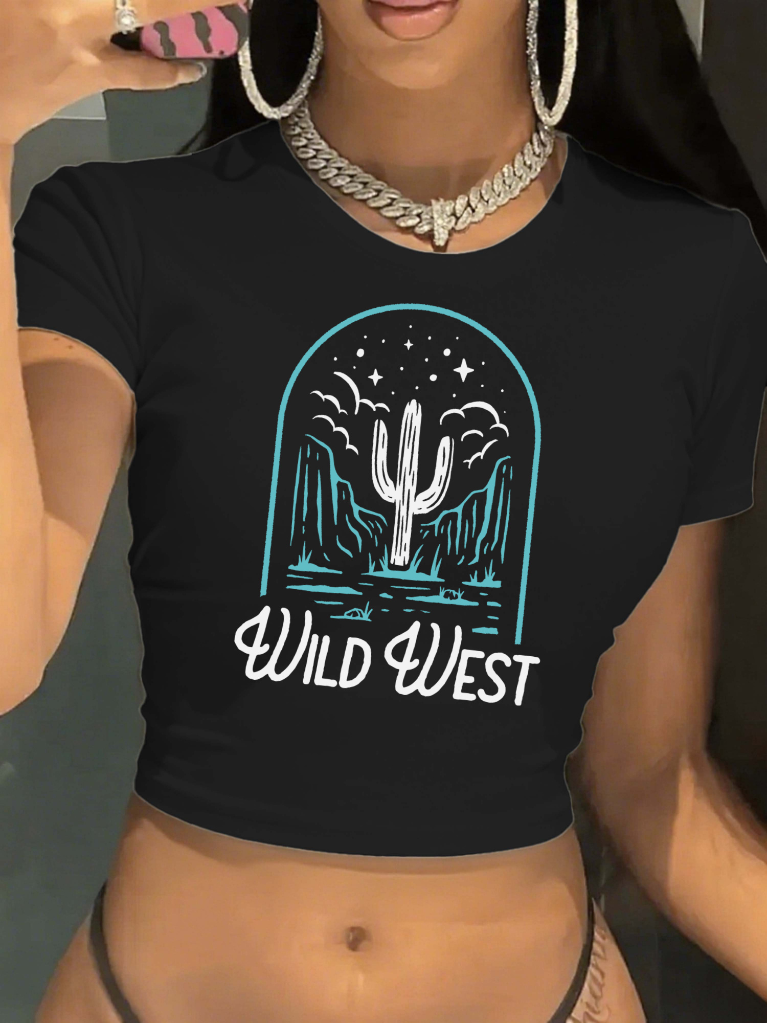 Women'S Fashion Wild West - เสื้อครอปพิมพ์ลายกราฟิกสุดอินเทรนด์สำหรับผู้หญิง - เสื้อครอปสตรีทแวร์สุดล้ำสมัย Starlit Desert Dreams: