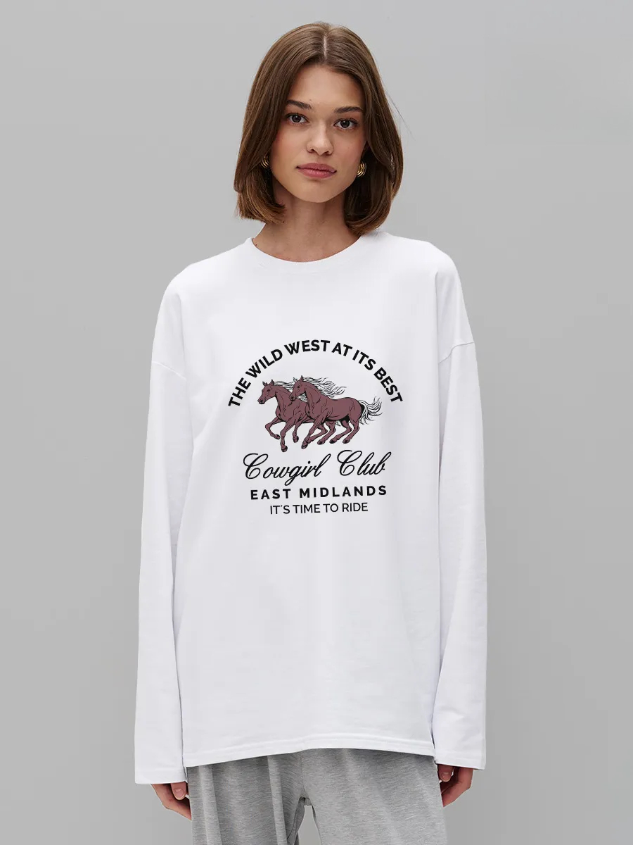 Women'S Fashion Wild West - เสื้อยืดผู้หญิงลายม้า ผ้าฝ้าย 100% ทรงหลวม โอเวอร์ไซส์ สไตล์วินเทจตะวันตก
