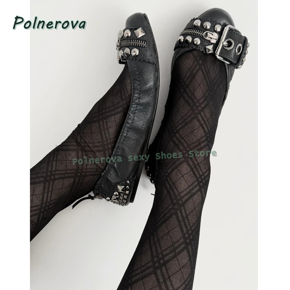Women'S Fashion Day - รองเท้าส้นเตี้ยแบบมีซิปประดับตกแต่ง รุ่น Mary Jane หัวแหลม พร้อมหัวเข็มขัดแบบ