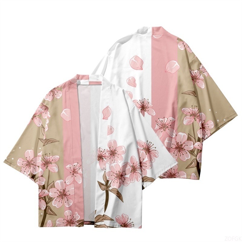 Women'S Fashion Essentials - ฤดูร้อนผู้หญิงดอกไม้พิมพ์กิโมโนผู้ชายแฟชั่นชายหาดเสื้อฮาวายแฟชั่นเสื้อคลุมลายพลัมกิโมโนเสื้อคลุมอาบน้ำยูกาตะ ฮาโอริ
