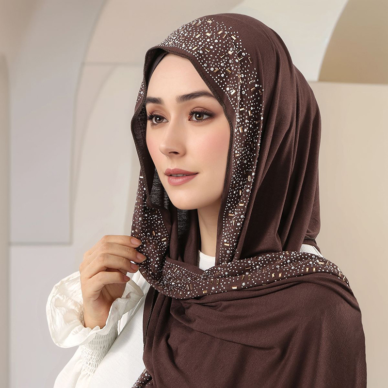 Women'S Fashion Headbands - ผ้าคลุมศีรษะฮิญาบสำหรับผู้หญิง ผ้าเจอร์ซีย์คอตตอนประดับเพชรระยิบระยับสำหรับเดือนรอมฎอน ผ้าพันคอ ผ้าคลุมไหล่ ผ้าโพกหัวแบบอิสลาม ผ้าโพกหัวแบบ