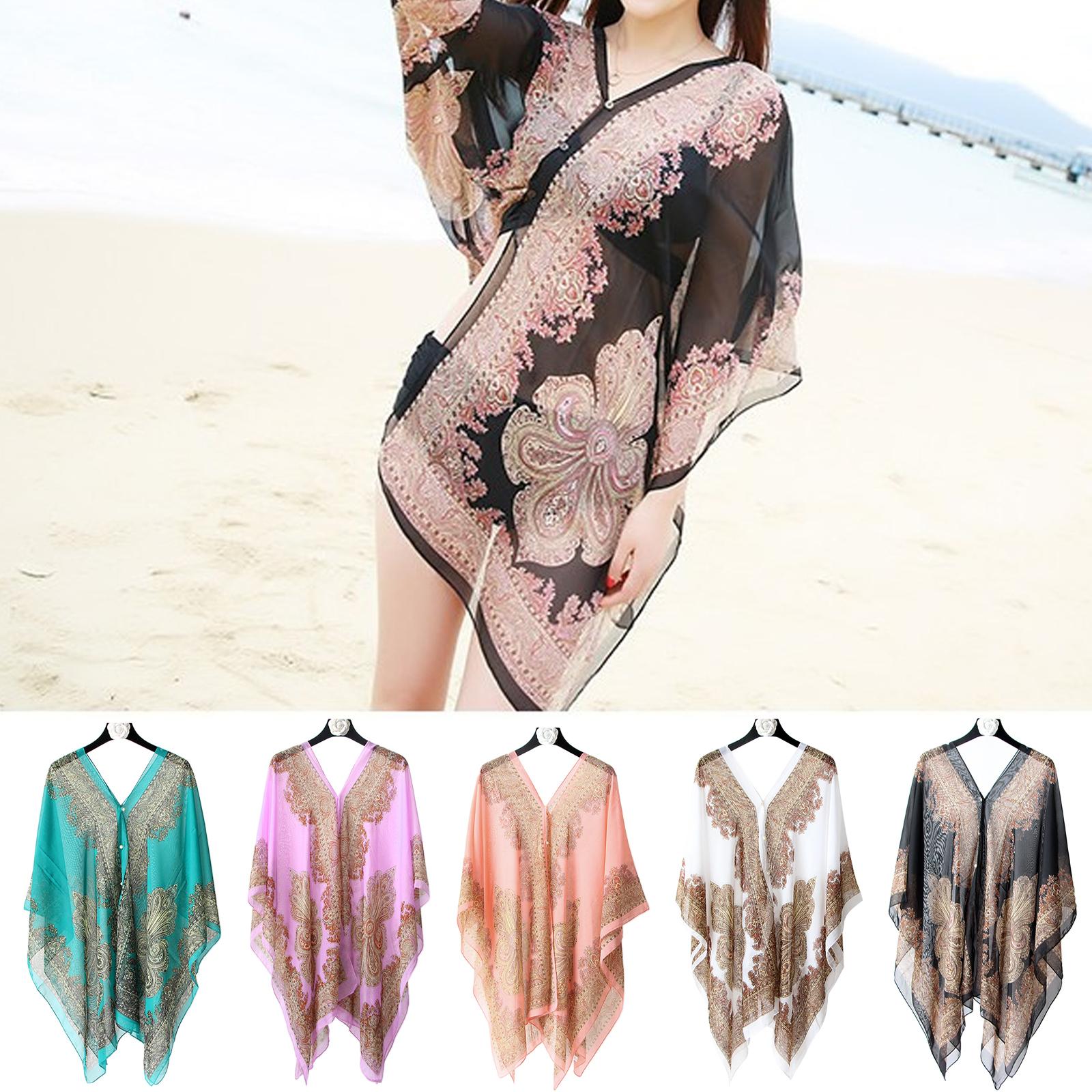 Women'S Fashion Essentials - ผ้าคลุมกันแดดชายหาด 5 สี ผ้าพันคอแฟชั่นผู้หญิงสำหรับฤดูร้อน ผ้าชีฟองทรงหลวม ป้องกันแสงแดด