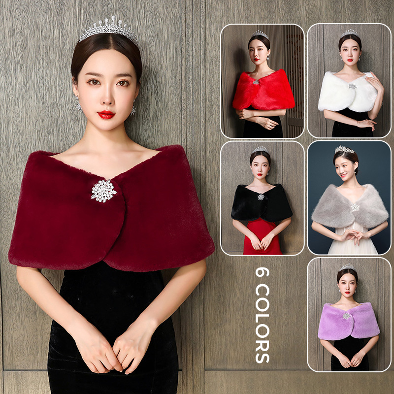 Women'S Fashion Essentials - ผู้หญิงผ้าคลุมไหล่เจ้าสาวงานแต่งงาน Cape Faux FUR ฤดูหนาว WARM