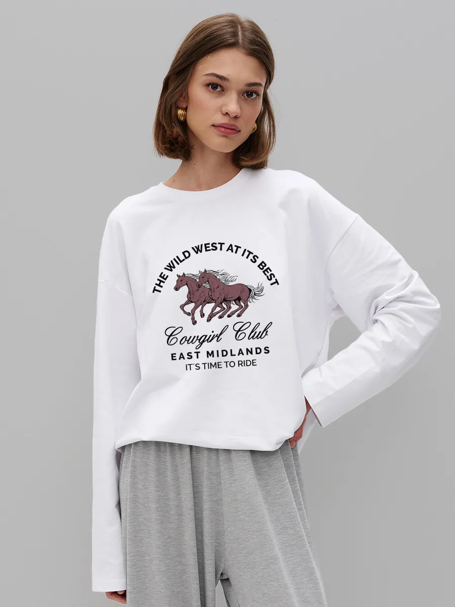 เสื้อยืดแขนยาวลายม้าสำหรับผู้ห - Women'S Fashion Wild West บทวิจารณ์และราคา