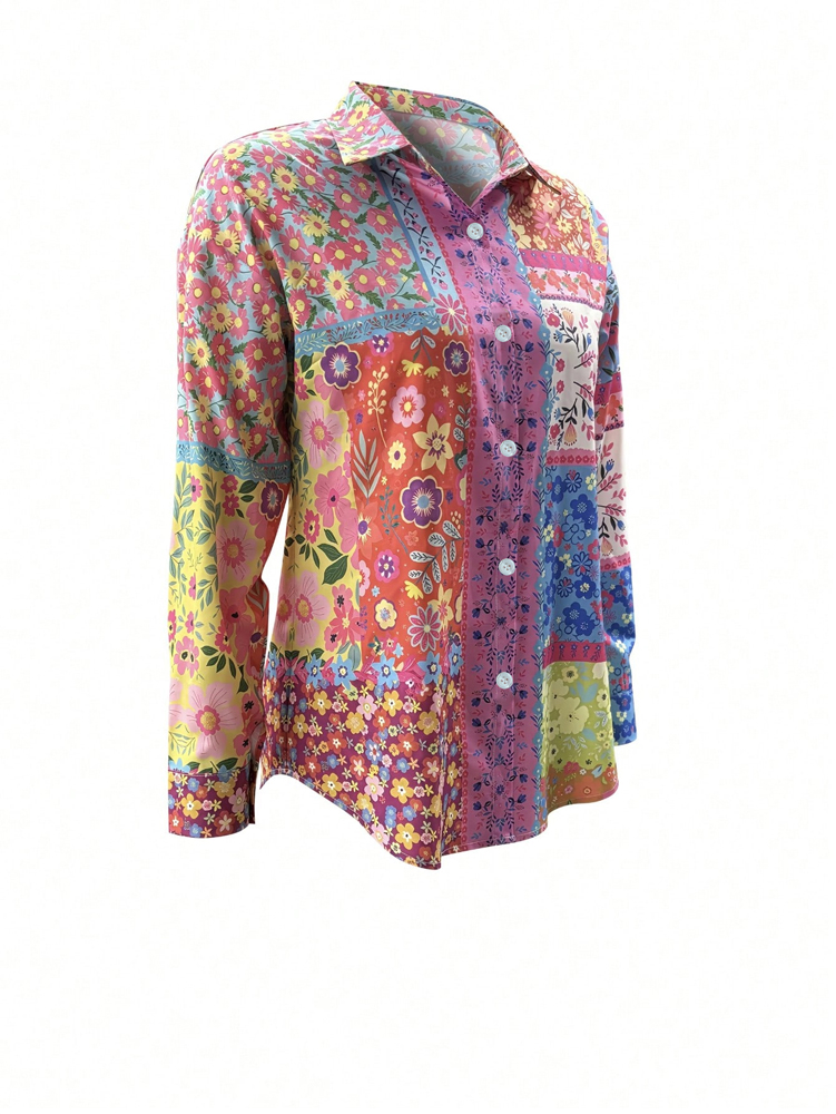 ขนาดบวกลายดอกไม้พิมพ์ปุ่มลงเสื - Women'S Fashion Essentials บทวิจารณ์และราคา